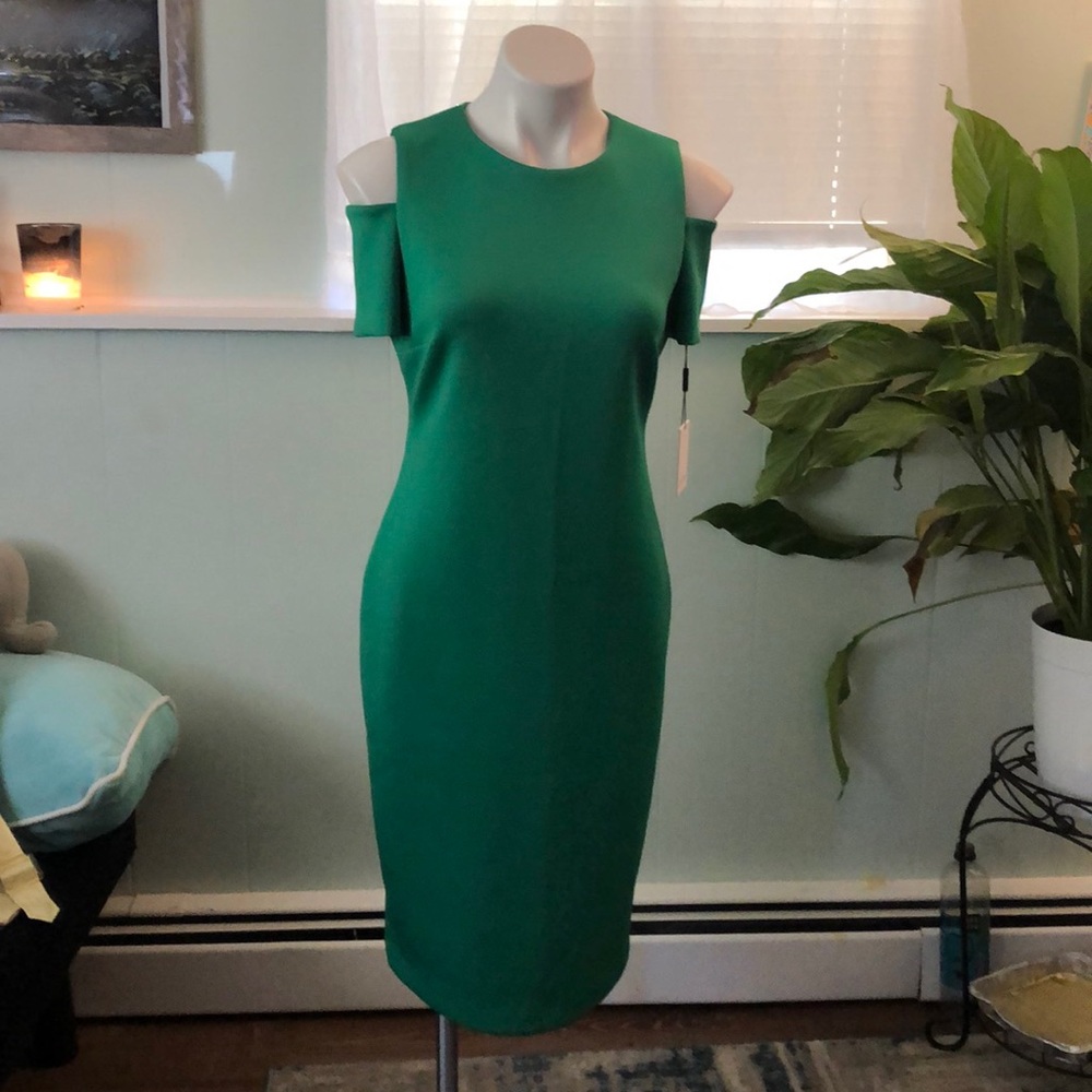 Calvin Klein peep shoulder- below knee dress